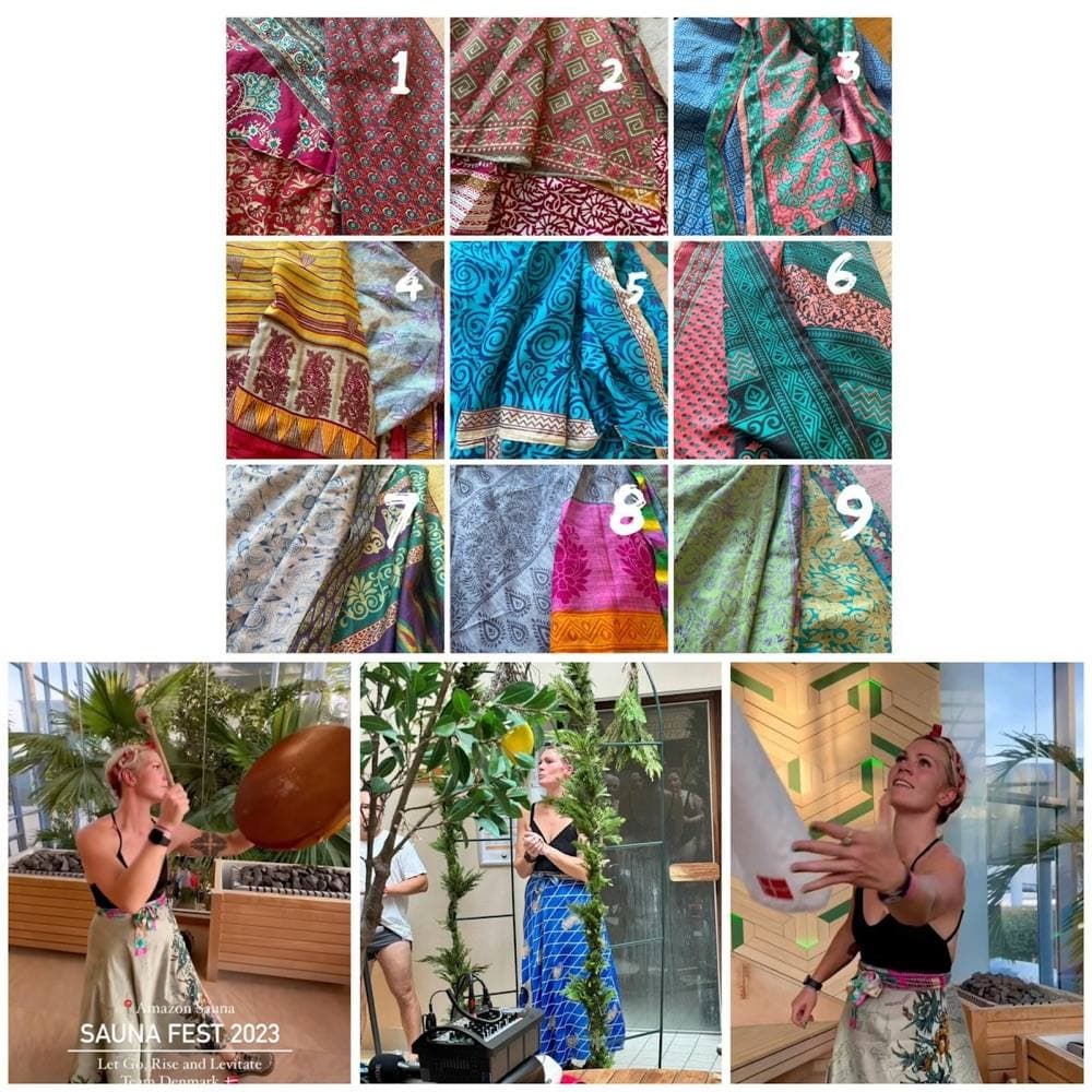 Sauna skirts in vintage silk prints